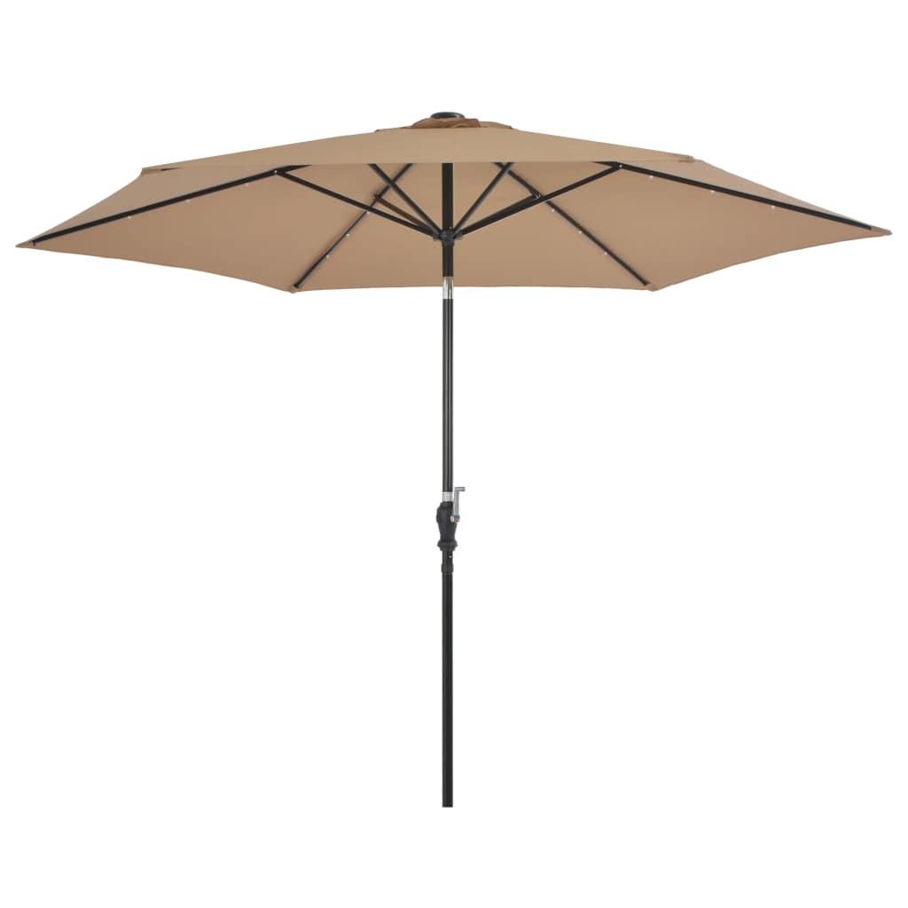Udendørs parasol med LED-lys og stålstang 300 cm gråbrun