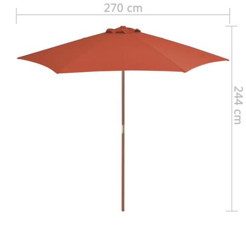 Udendørs parasol med træstang 270 cm terracottafarvet
