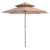 Dobbelt parasol med træstang 270 cm gråbrun