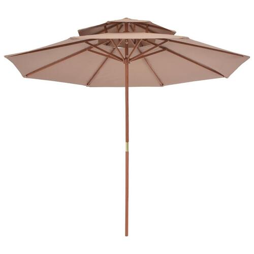 Dobbelt parasol med træstang 270 cm gråbrun