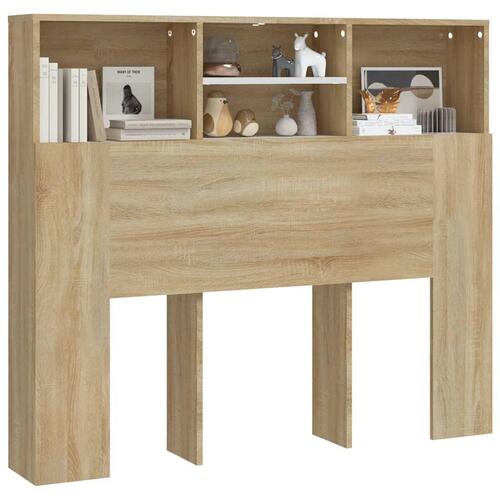 Sengegavl med opbevaring 120x19x103,5 cm hvid og sonoma-eg