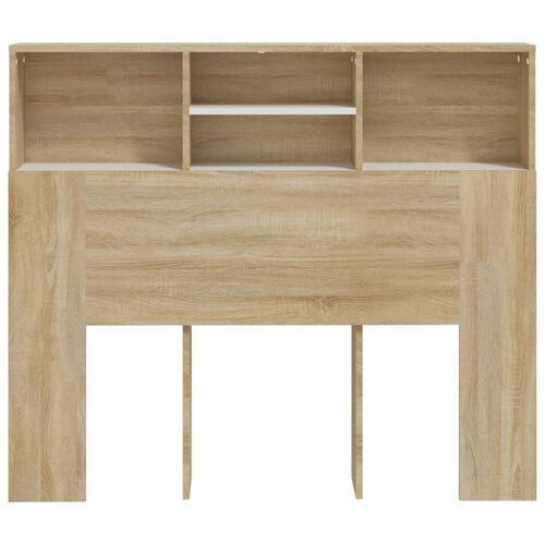 Sengegavl med opbevaring 120x19x103,5 cm hvid og sonoma-eg