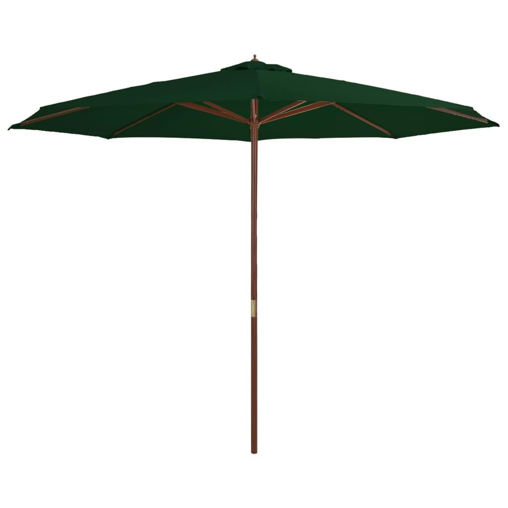 Udendørs parasol med træstang 350 cm grøn