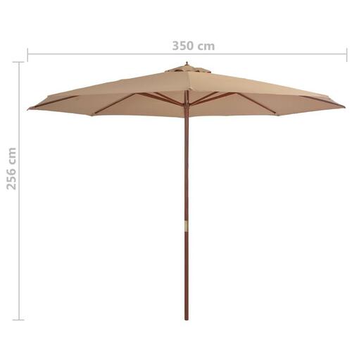 Udendørs parasol med træstang 350 cm gråbrun