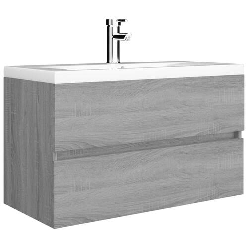 Badeværelsesskab 80x38,5x45 cm konstrueret træ grå sonoma-eg