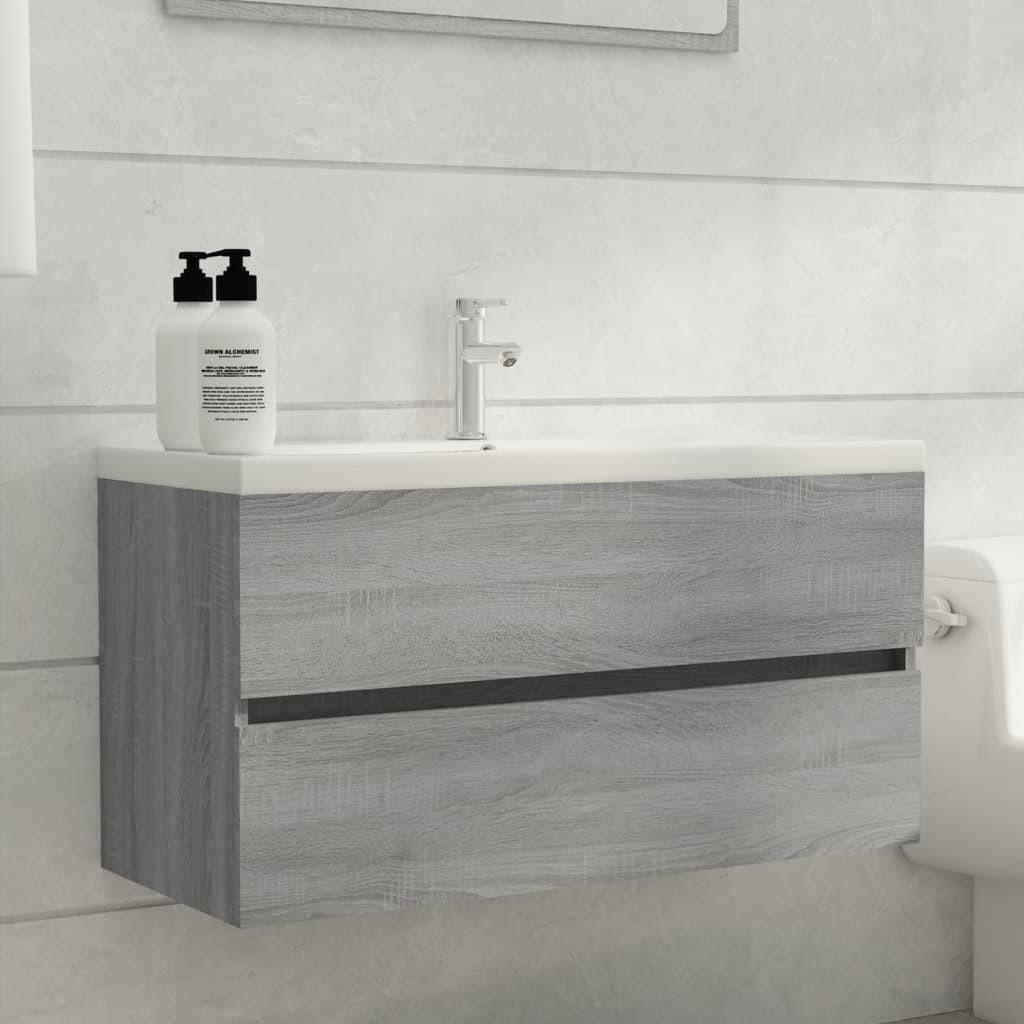 Badeværelsesskab 90x38,5x45 cm konstrueret træ grå sonoma-eg