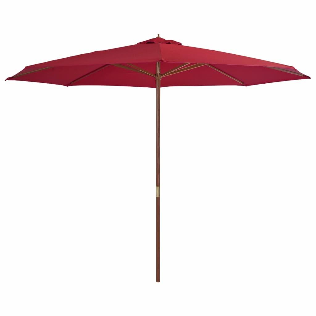 Udendørs parasol med træstang 350 cm bordeauxfarvet