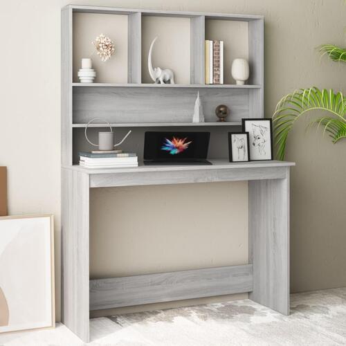Skrivebord m. hylder 110x45x157cm konstrueret træ grå sonoma-eg