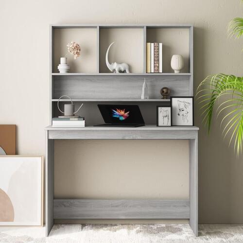 Skrivebord m. hylder 110x45x157cm konstrueret træ grå sonoma-eg
