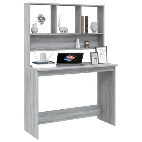 Skrivebord m. hylder 110x45x157cm konstrueret træ grå sonoma-eg
