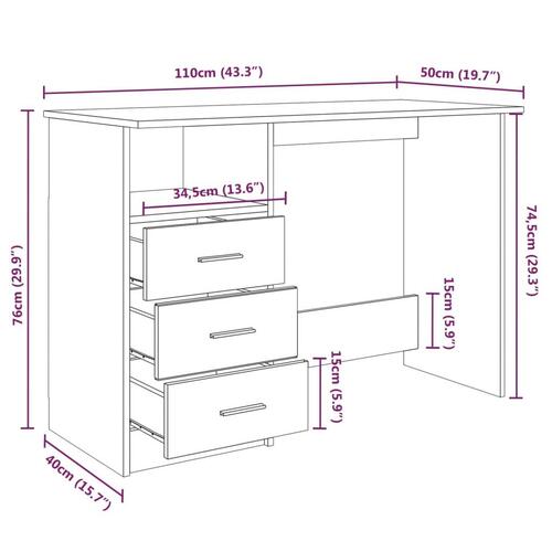 Skrivebord m. skuffer 100x50x76 cm konstrueret træ røget egetræ