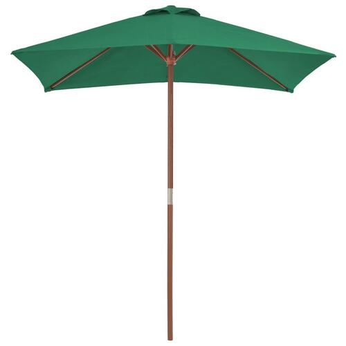 Udendørs parasol med træstang 150 x 200 cm grøn