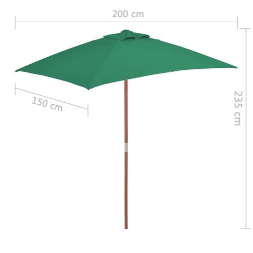 Udendørs parasol med træstang 150 x 200 cm grøn