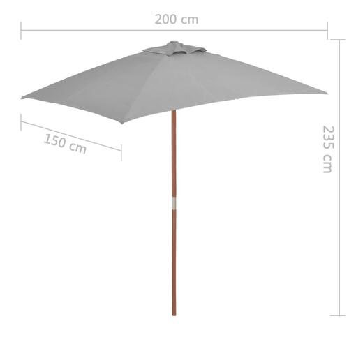 Udendørs parasol med træstang 150 x 200 cm antracitgrå