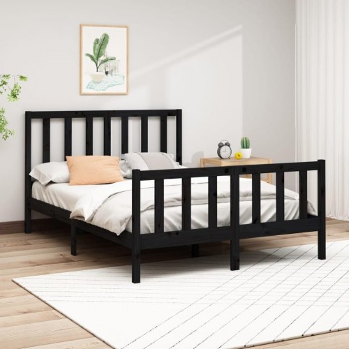 Sengeramme 140x190 cm massivt fyrretræ sort