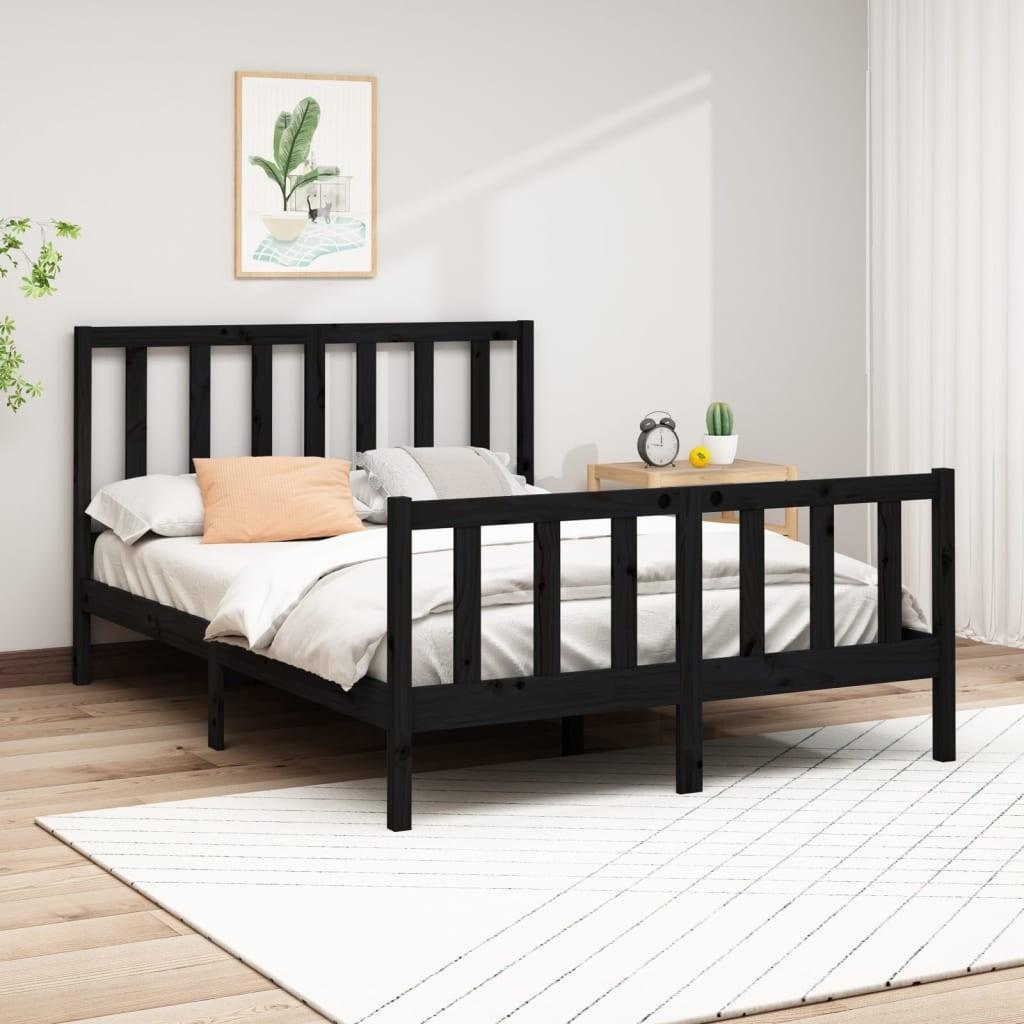Sengeramme 140x190 cm massivt fyrretræ sort