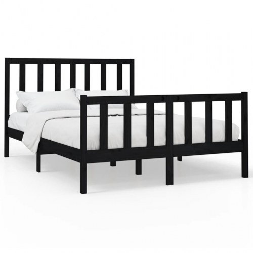 Sengeramme 140x190 cm massivt fyrretræ sort