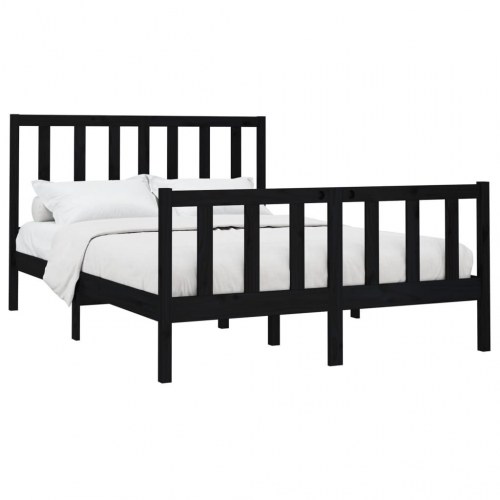 Sengeramme 140x190 cm massivt fyrretræ sort