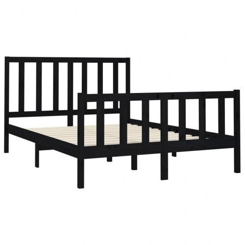 Sengeramme 140x190 cm massivt fyrretræ sort