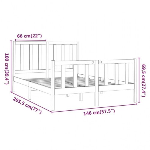 Sengeramme 140x190 cm massivt fyrretræ sort