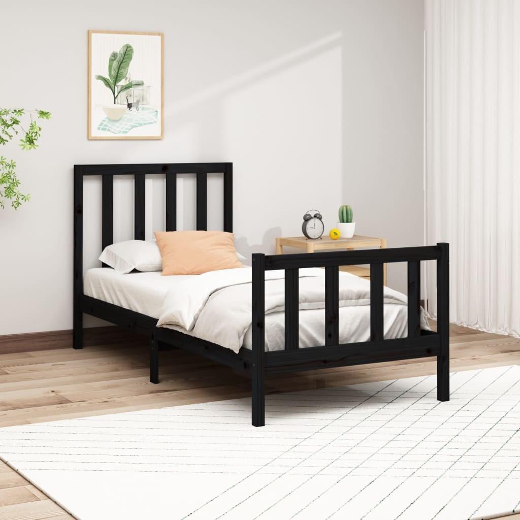 Sengeramme 100x200 cm massivt fyrretræ sort