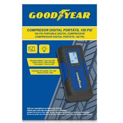 Goodyear bærbar luftkompressor med LED, 2600 mAh, 150 PSI, 7,4 V