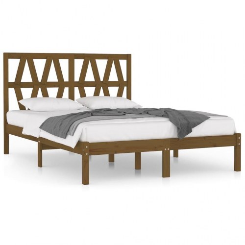 Sengeramme 200x200 cm massivt fyrretræ gyldenbrun