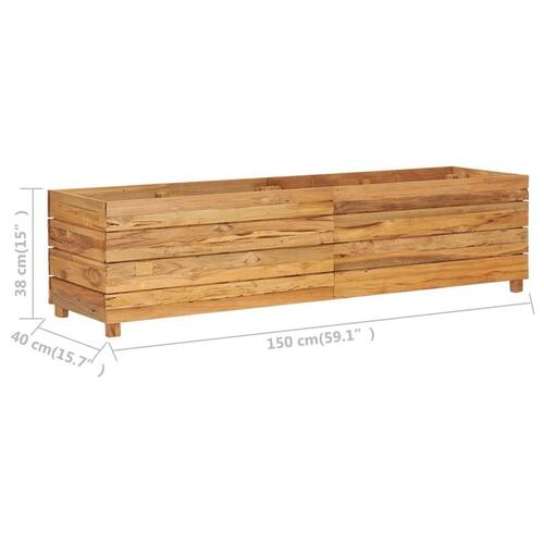 Hævet plantekasse 150x40x38 cm genanvendt teaktræ og stål