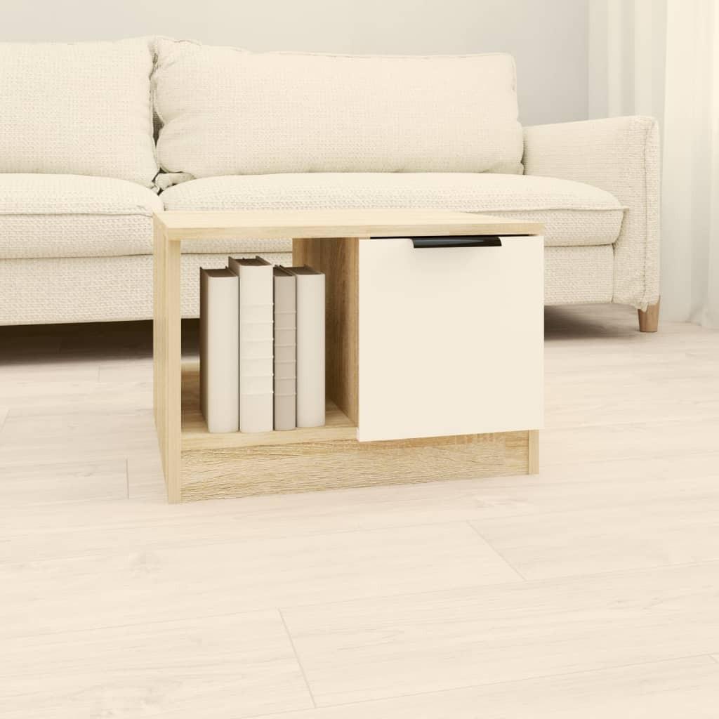 Sofabord 50x50x36 cm konstrueret træ hvid og sonoma-eg
