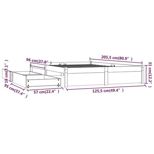 Sengeramme med skuffer 120x200 cm dobbelt hvid