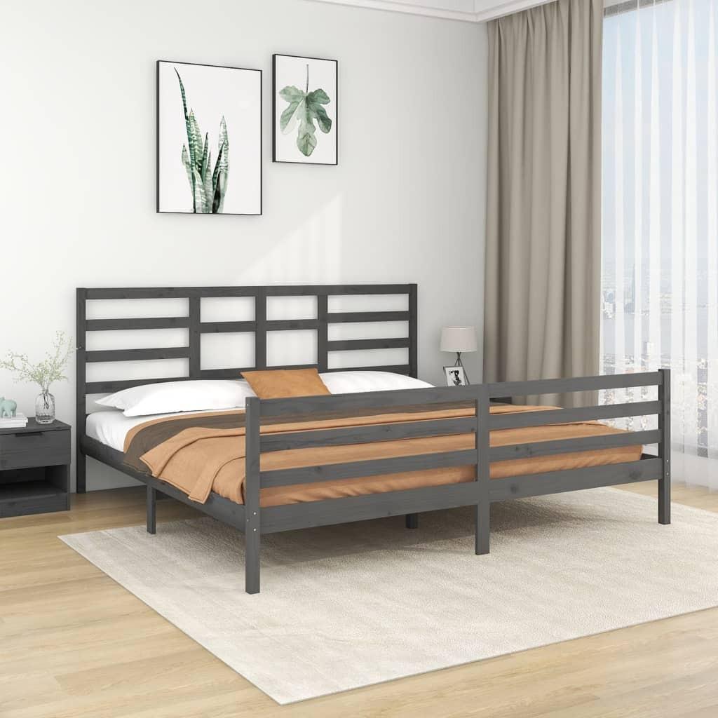 Sengeramme 200x200 cm massivt træ grå