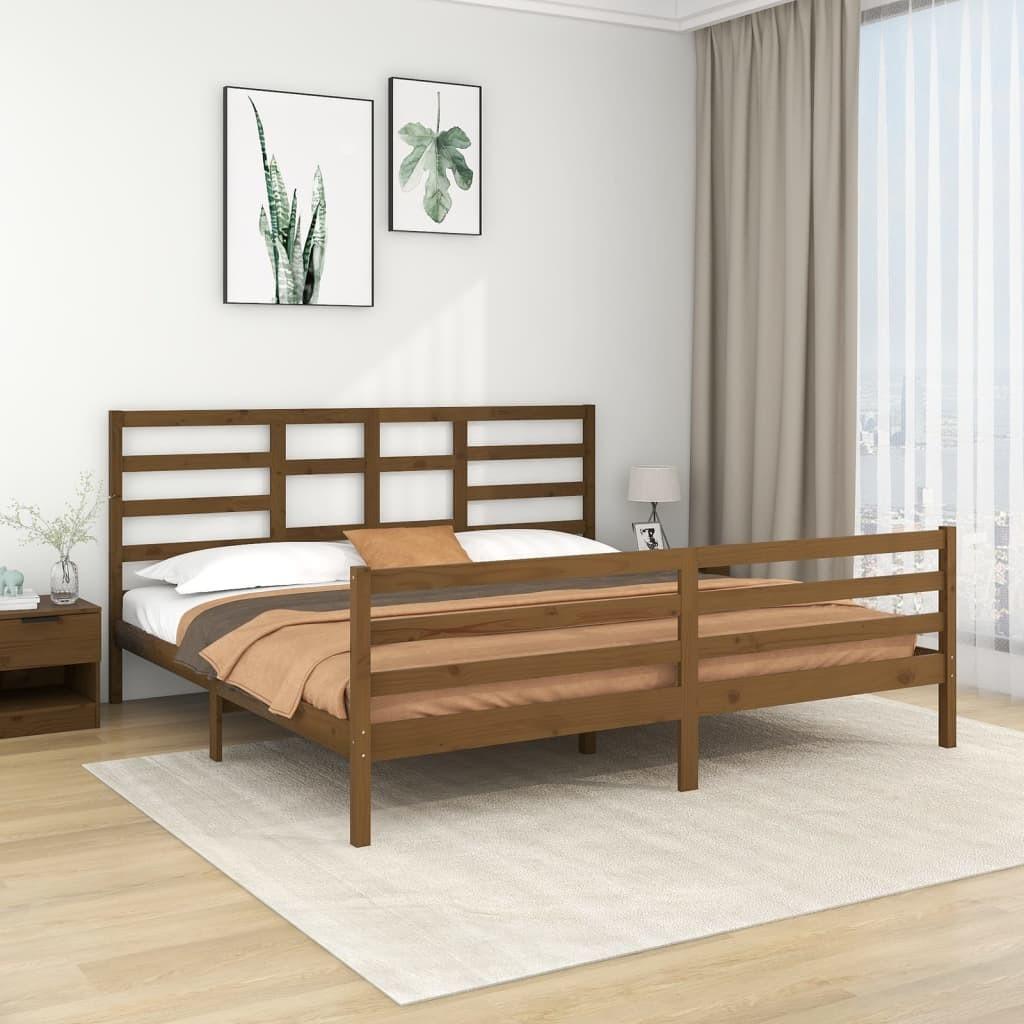 Sengeramme 200x200 cm massivt træ gyldenbrun