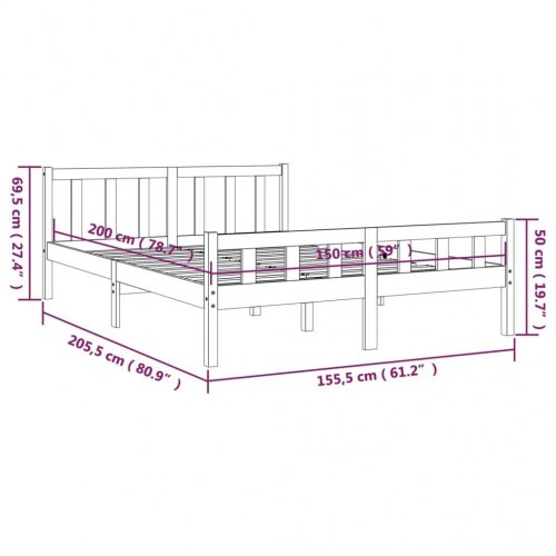 Sengeramme 150x200 cm King Size massivt fyrretræ hvid