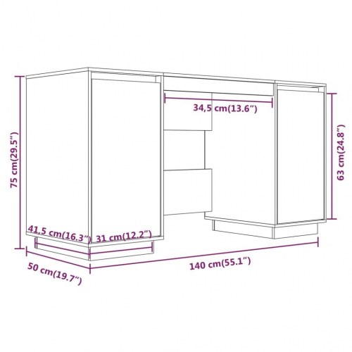 Skrivebord 140x50x75 cm massivt fyrretræ
