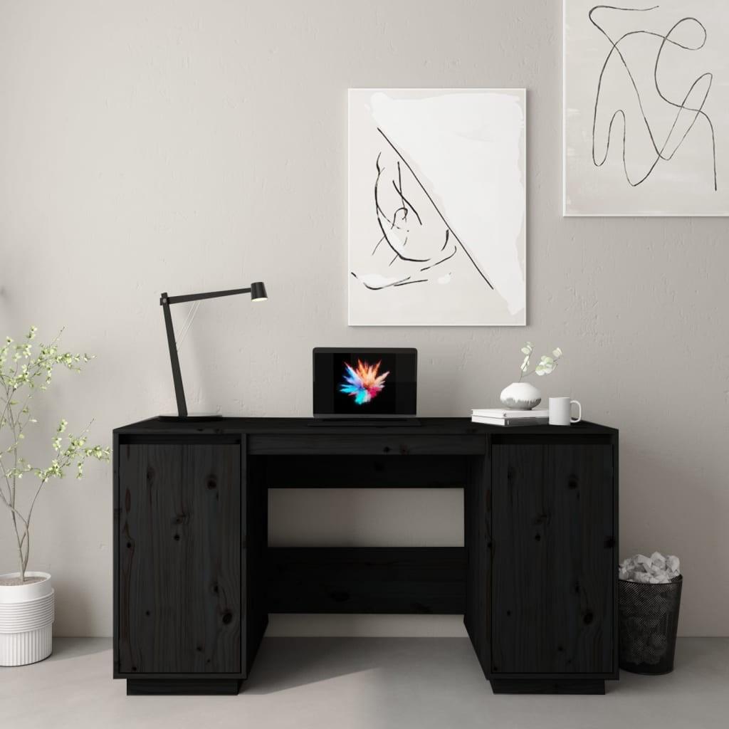 Skrivebord 140x50x75 Cm Massivt Fyrretræ Sort