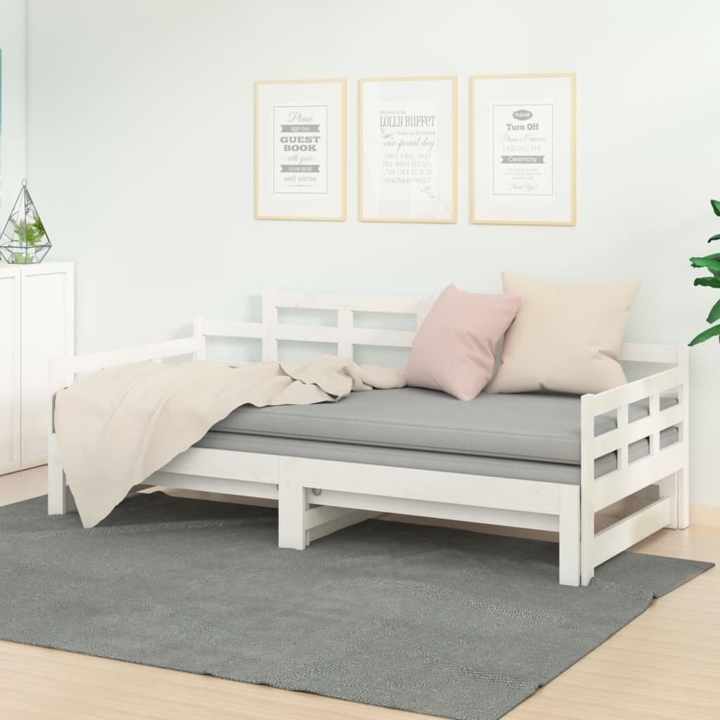 Daybed med udtræk 2x(90x200) cm massivt fyrretræ hvid billede