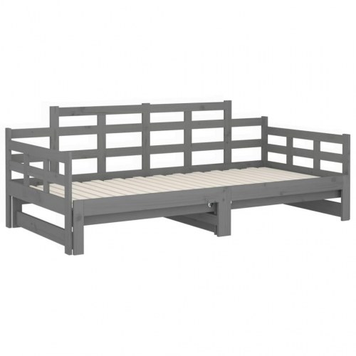 Daybed med udtræk 2x(90x200) cm massivt fyrretræ grå