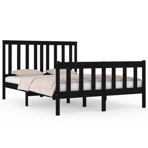 Sengeramme 140x190 cm massivt fyrretræ sort