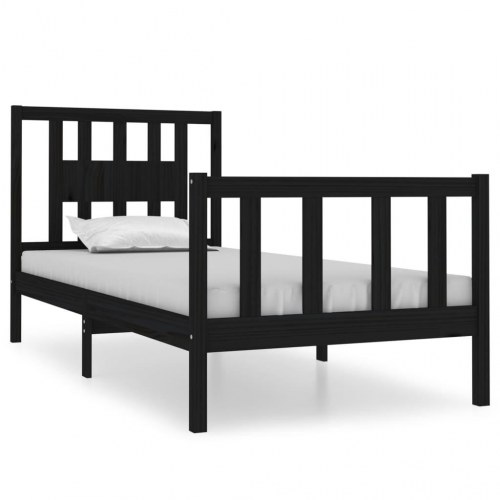 Sengeramme 90x190 cm Single massivt træ sort