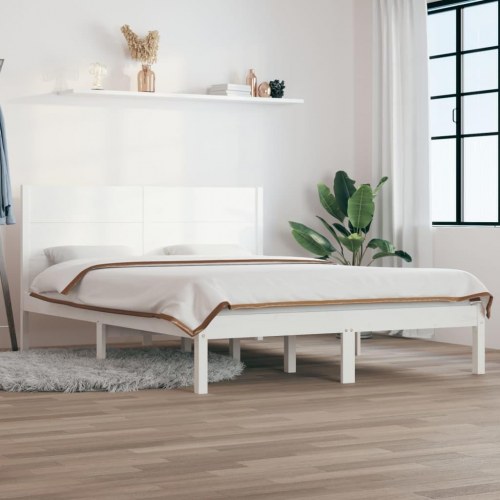 Sengeramme 135x190 cm dobbelt massivt fyrretræ hvid