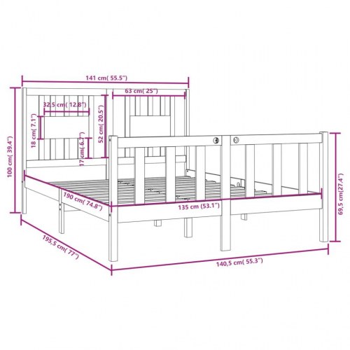 Sengeramme 135x190 cm massivt træ