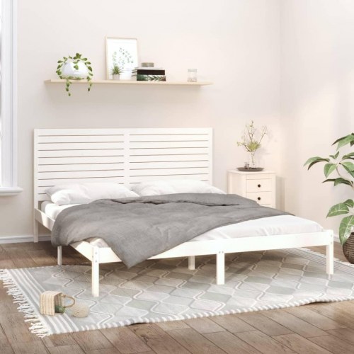 Sengeramme 200 x 200 cm i massivt fyrretræ - hvid