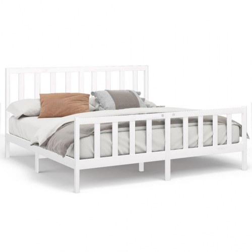 Sengeramme uden madras 200x200 cm massivt fyrretræ hvid