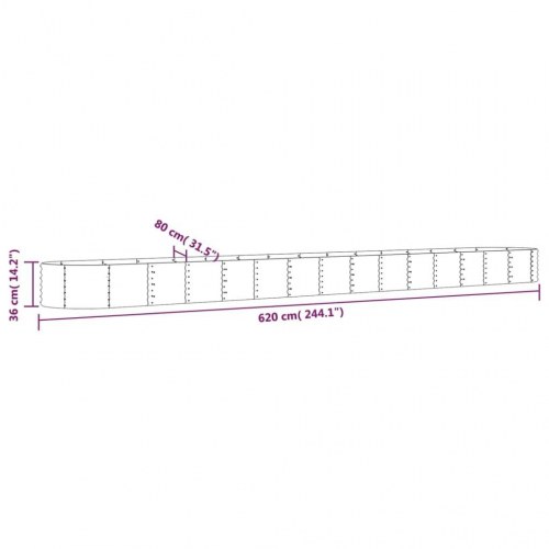 Plantekasse/højbed 620 × 80 × 36 cm - galvaniseret stål, antracitgrå, oval