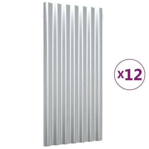 Tagplader 12 stk. 80x36 cm pulverlakeret stål sølvfarvet