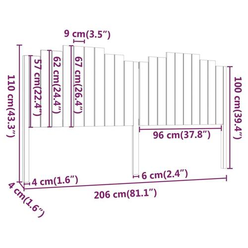 Sengegærde 206x4x110 cm massivt fyrretræ