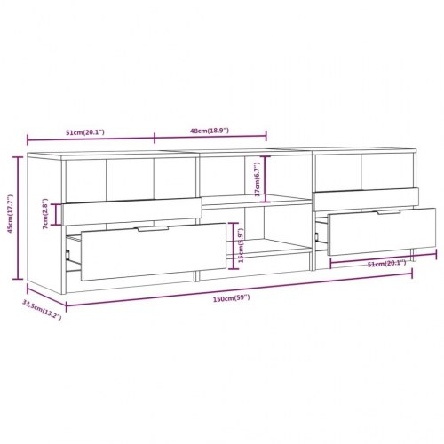 Tv-skab 150x33,5x45 cm konstrueret træ hvid