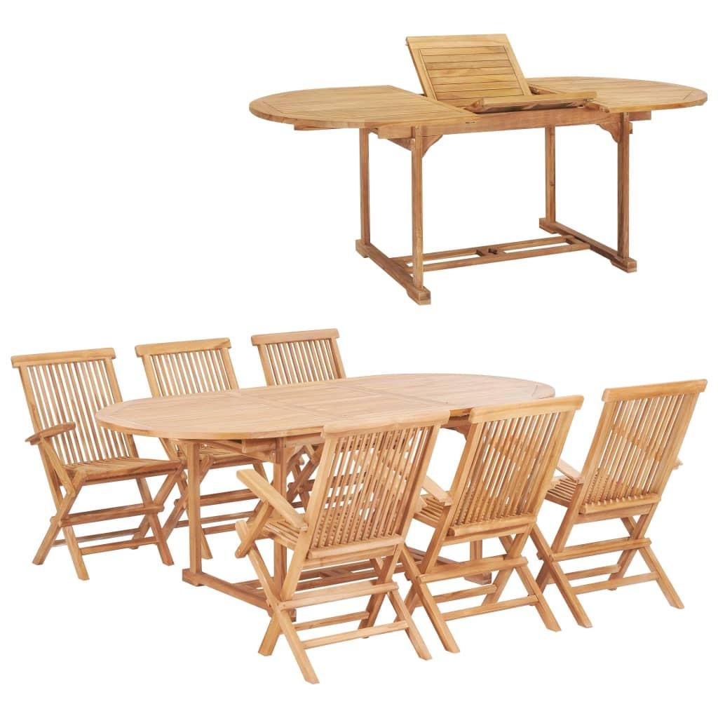 Udendørs spisebordssæt 7 dele 150-200x100x75 cm massivt teak billede