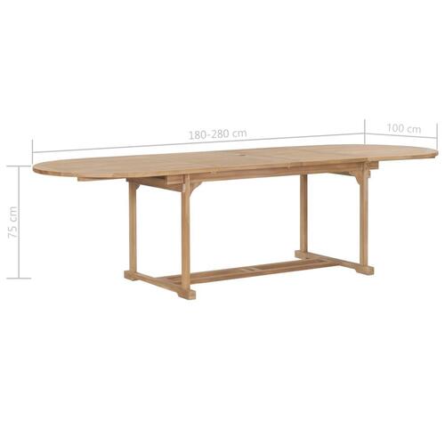 Forlængeligt havebord 180-280 x 100 x 75 cm massivt teaktræ oval
