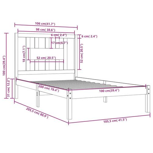 Sengeramme 100x200 cm massivt fyrretræ sort